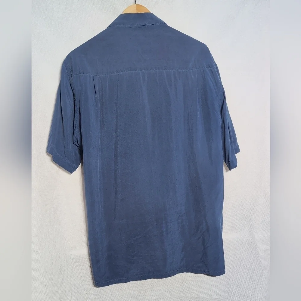 Riscatto Sz L Men's Blue Silk Embroidered Abstract Shirt